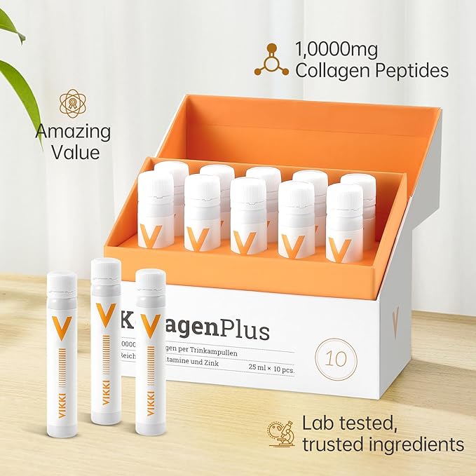 Collagen Protein Powder, 10000 mg Collagen Peptides, Fish Collagen with Hyaluronic Acid and Vitamin C for Skin, Hair and Nails Support, 1 Fl Oz x10s