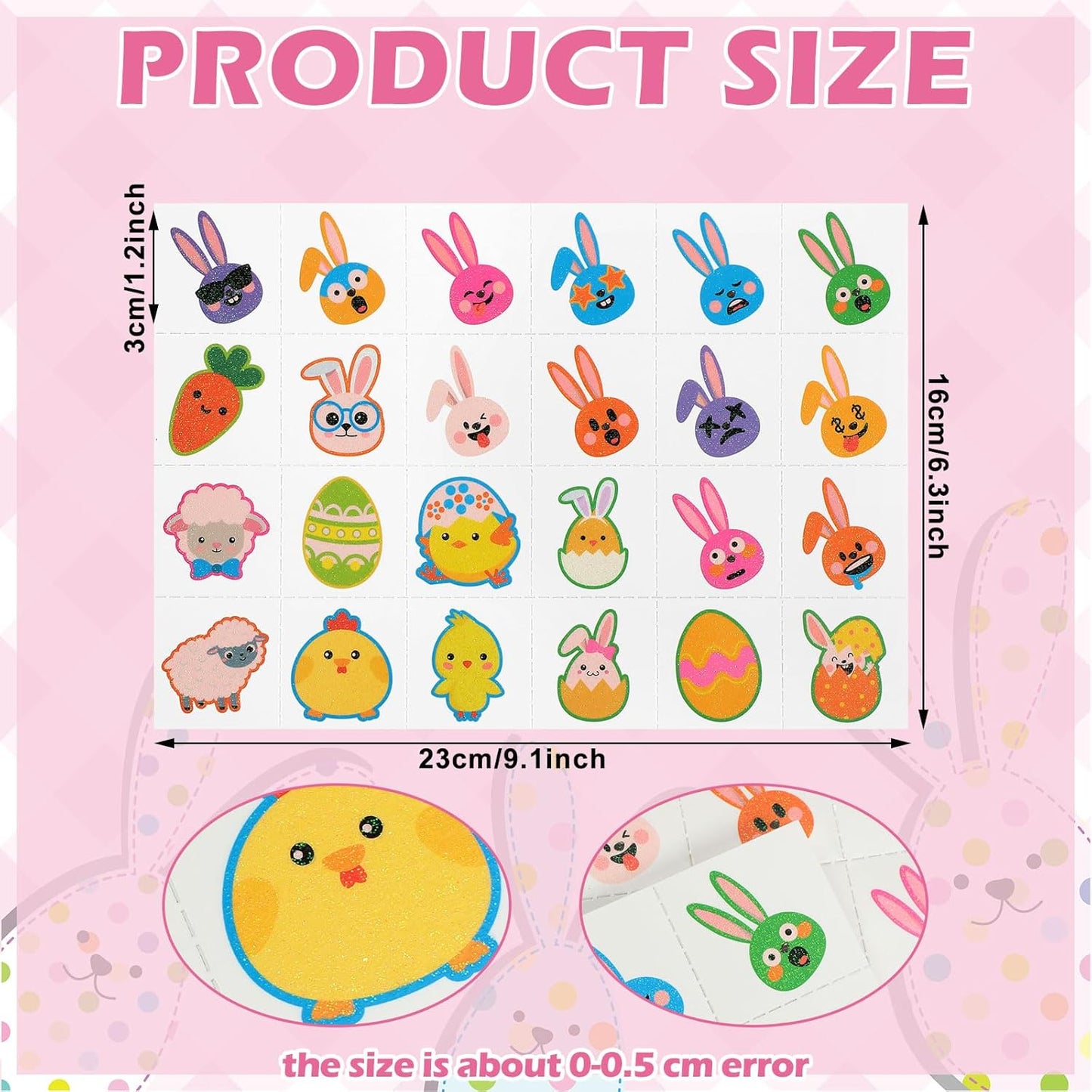 Nosiny 240 Pcs Easter Glitter Temporary Tattoos Happy Bunny Egg Chick Carrot Apparel Accessories Easter Glitter Tattoo Stickers with Expression for Kids Women Men Face Body Easter Party Favor Supplies