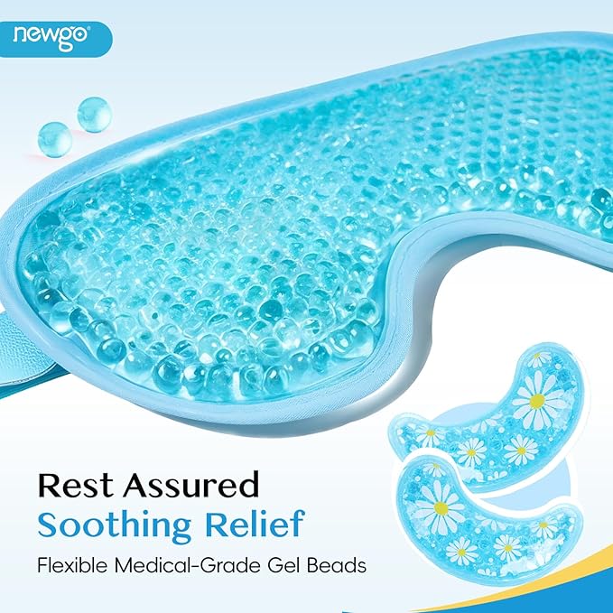 NEWGO Bundle of Cooling Eye Mask Gel and Cold Eye Mask for Puffy Eyes