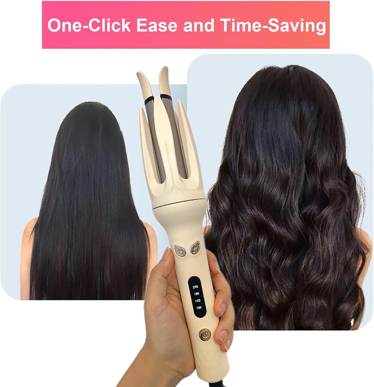 Automatic Hair Curler, Automatic Curling Iron Hair Waver with 4 Temperature&15s Timer，Automatic Shut-Off, Anti-Scald, Anti-Tangle Rotating Curling Travel Size 110V-240V (Pink)