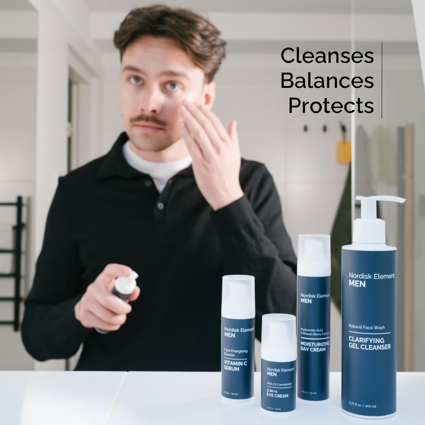 Nordisk Element Men’s Face Wash – Clarifying Gel Cleanser with Plum Extract | Daily Gentle Vegan Facial Wash for All Skin Types, Hydrating, Non-Stripping, Sulfate-Free, pH Balanced, 6.76 Fl Oz