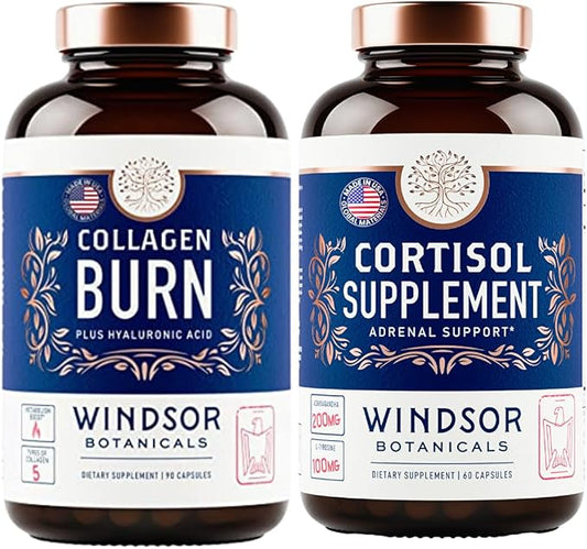 WINDSOR BOTANICALS Cortisol Blocker and Multi Collagen Burn - Beauty and Mood Support Bundle