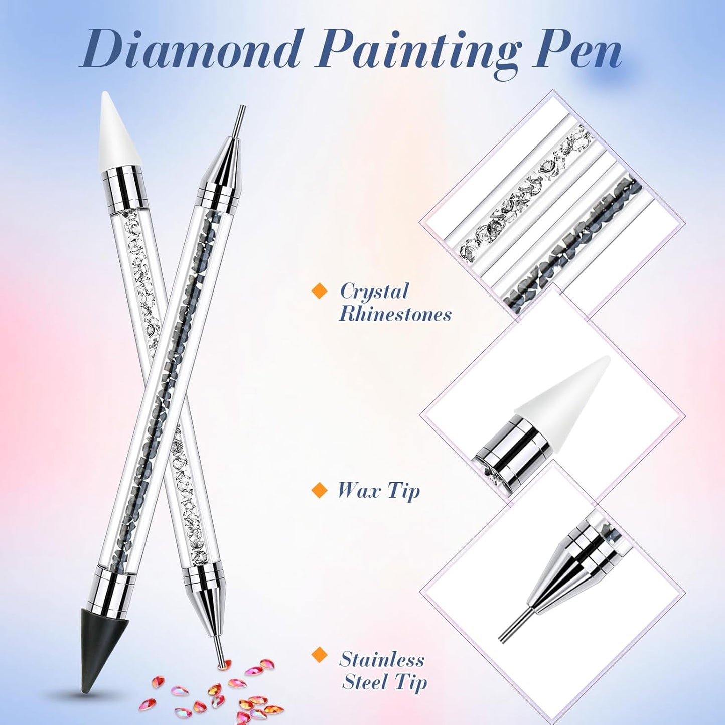 2 Pieces Rhinestone Picker Dotting Pen, Dual-ended Rhinestone Gems Crystals Studs Picker Wax Pencil Pen Crystal Beads Handle Manicure Nail Art DIY Decoration Tool (Black White)