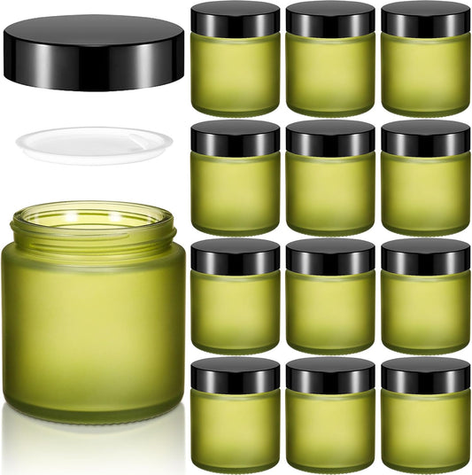 Norme 12 Pcs 4 oz Glass Jars with Lids Leakproof Round Airtight Empty Cosmetic Jars with Inner Liners Lid for Storing Lotions Powder Ointments Candle Making Tins (Pea Green)