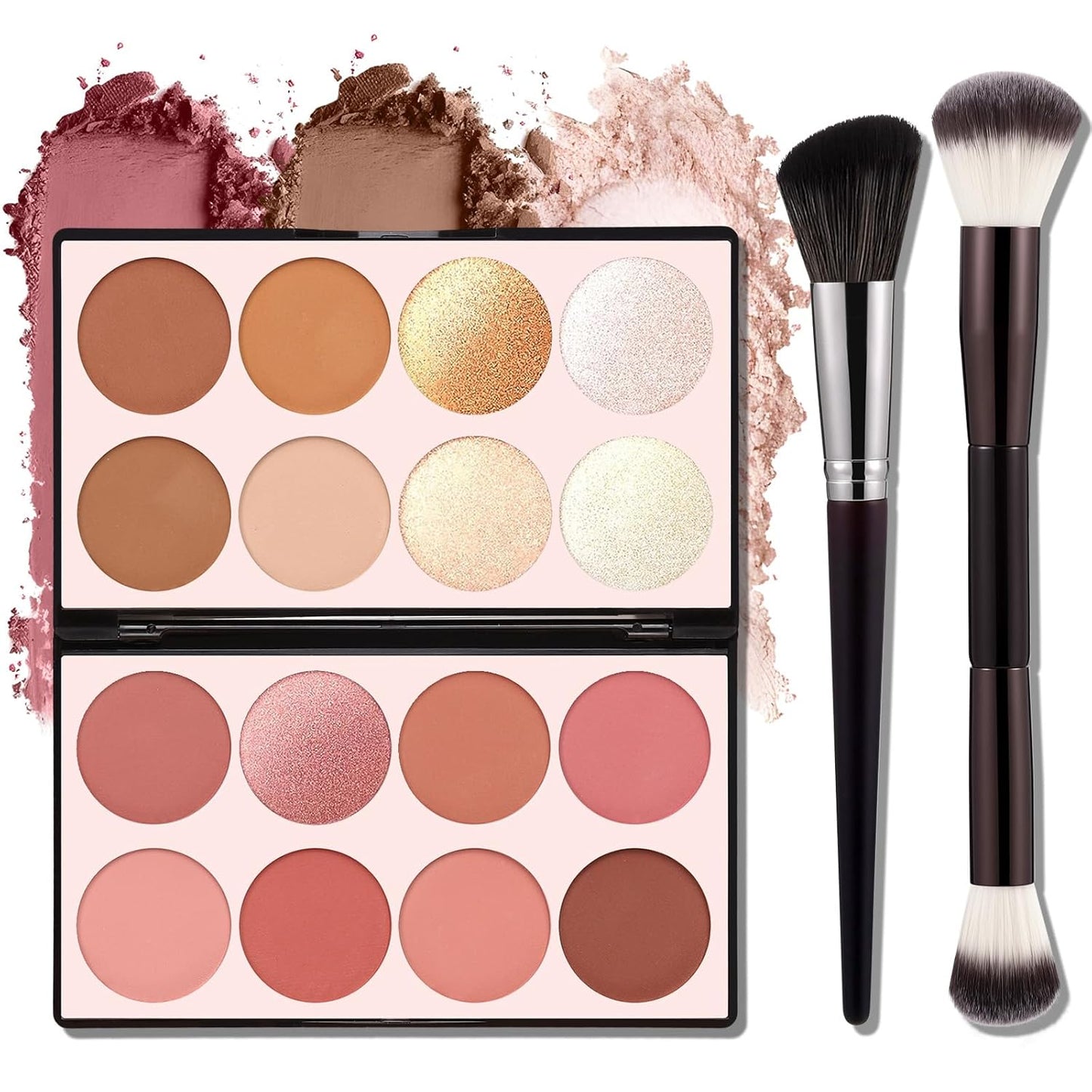 16 Color Contour Palette Makeup with 2 Brushes - Blush Highlighter Bronzer All-in-One Makeup Palette Contour Set - Face Cosmetics Gift, Holiday Beauty for Women (SET2)