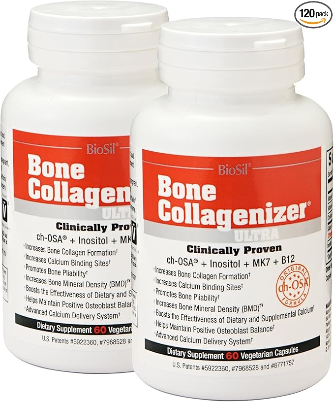 Biosil Bone Collagenizer Ultra - 60 Veggie Capsules, Pack of 2 - with Patented ch-OSA Complex + Choline, Inositol, MK7 & Vitamin B12 - GMO Free - 60-Day Supply