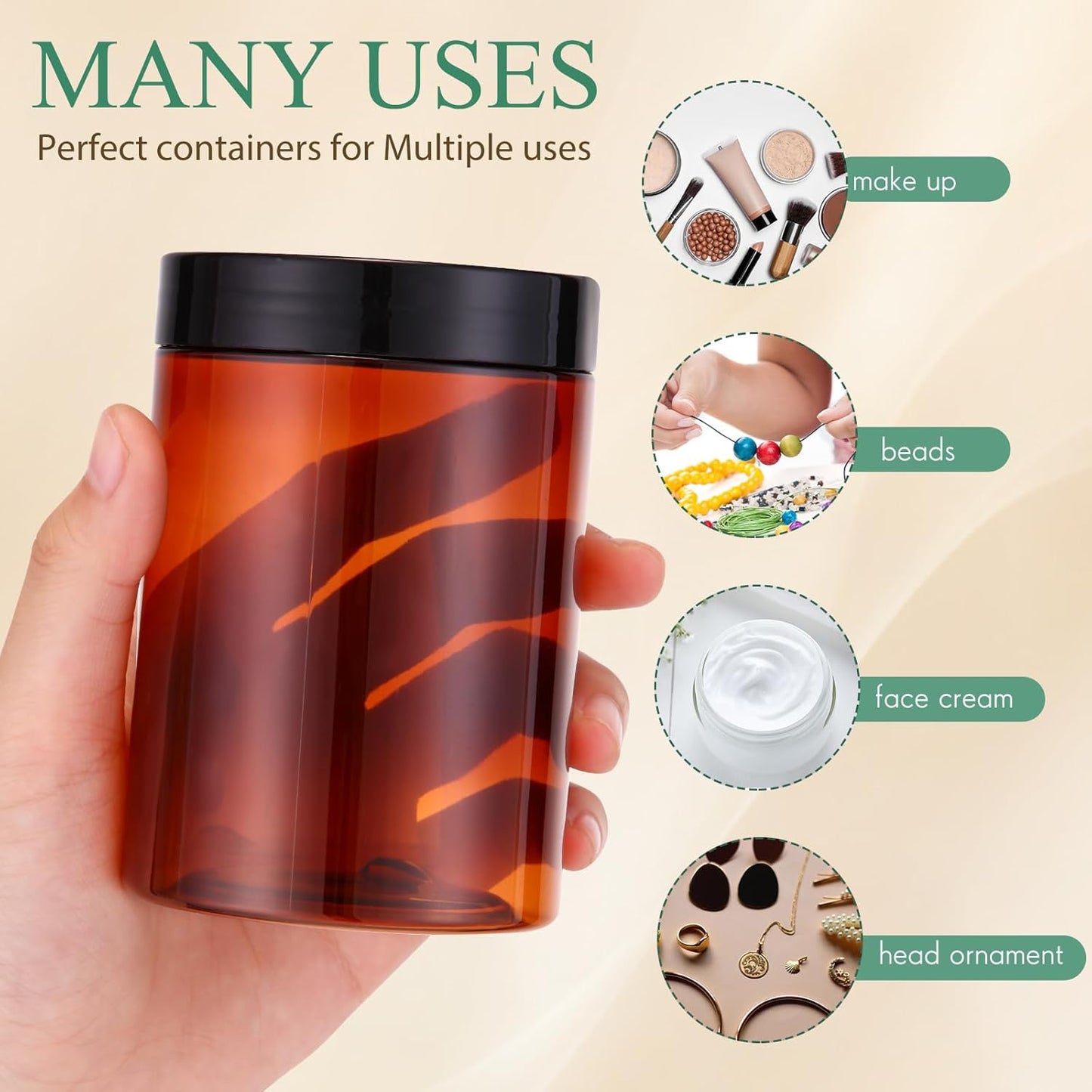 SATINIOR 12 Pack 10 oz Plastic Container Jars with Lids Round Clear Travel Cosmetic Container Slime Jars for Toiletries, Lotion, Cream, Ointments, Makeup, Rhinestone, Samples, Kitchen Storage(Amber)