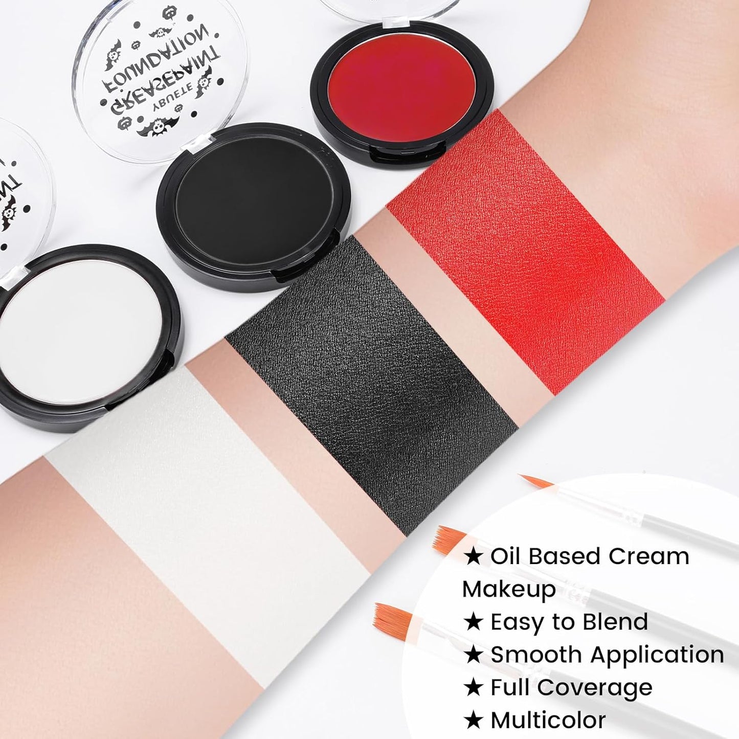 Red Black White Oil Based Face Paint Kit with Painting Brushes, Professional Full Coverage Greasepaint for Adults Halloween Cosplay SFX Spider-man Joker Devil Makeup Carnival Stage