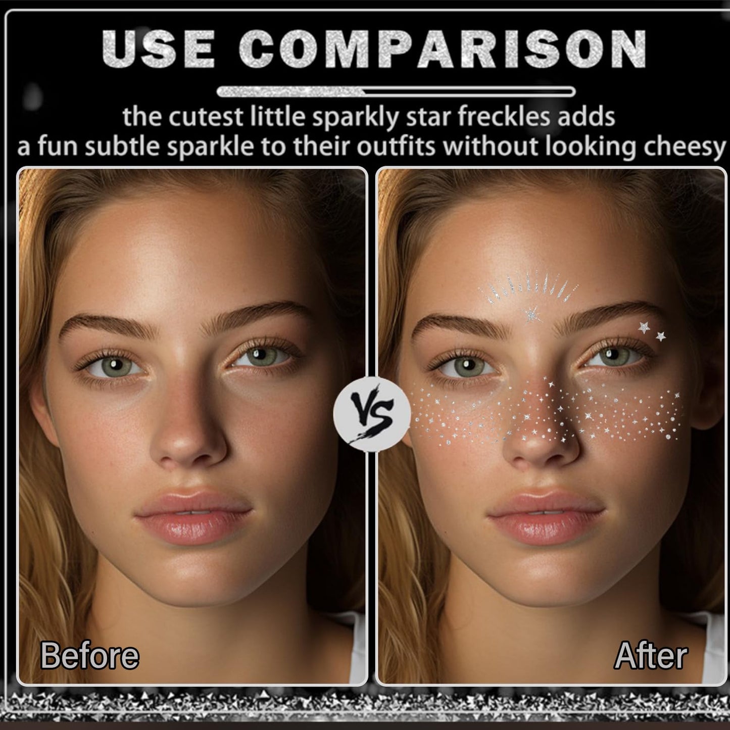 20 Pcs Silver Glitter Freckles,20 Pcs Face Gems with 4 Shapes - Sparkling Self-Adhesive Face Jewels for Festival, Rave & Party Makeup - Waterproof Face Glitter Patches for Women & Teens