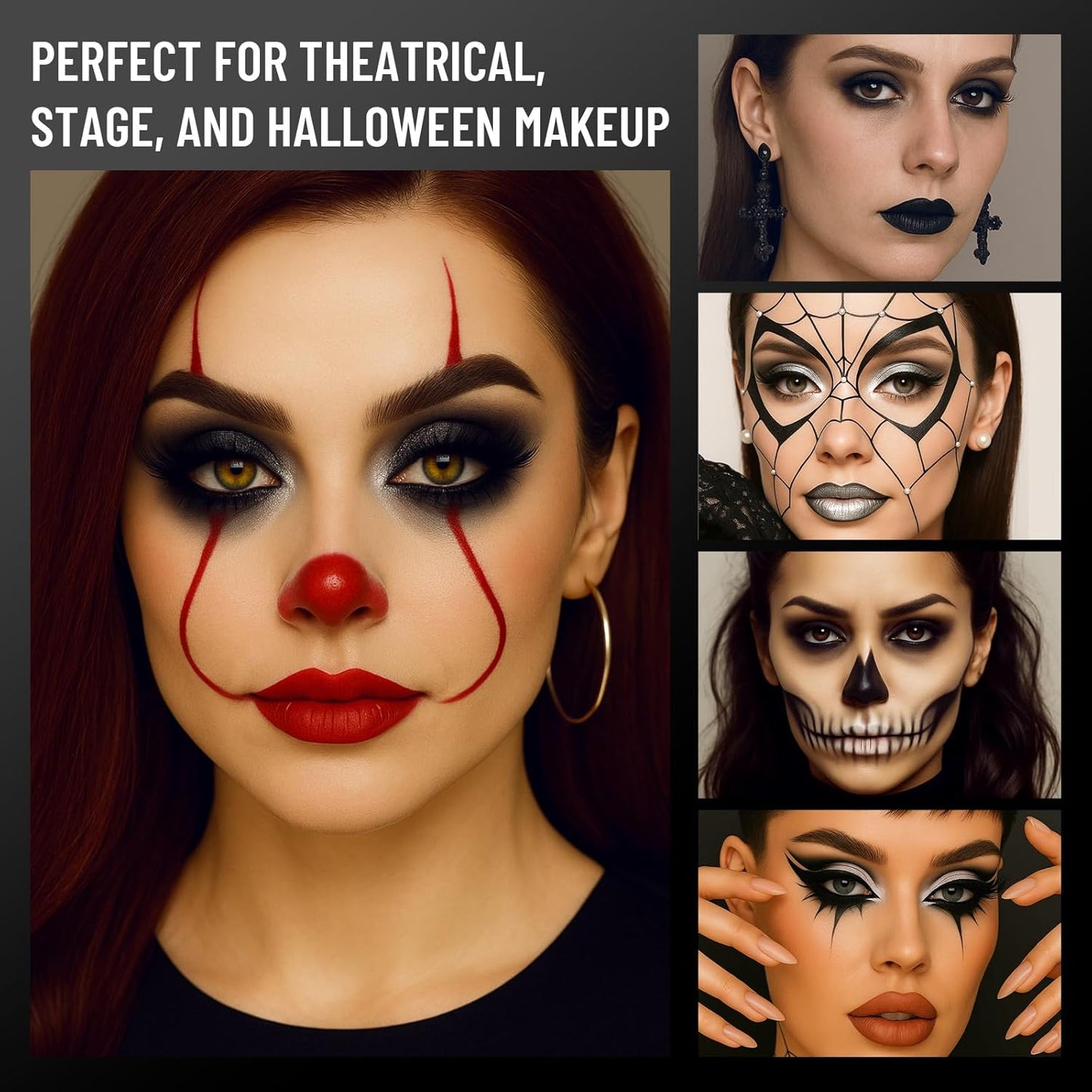 Black Eyeshadow Palette with Mirror Silver Gray Black Tones Matte Shimmer Smokey 6 Colors Mini Eye Shadow Pallet Travel Size Highly Pigmented for Vampire Clown Joker Goth Halloween Makeup