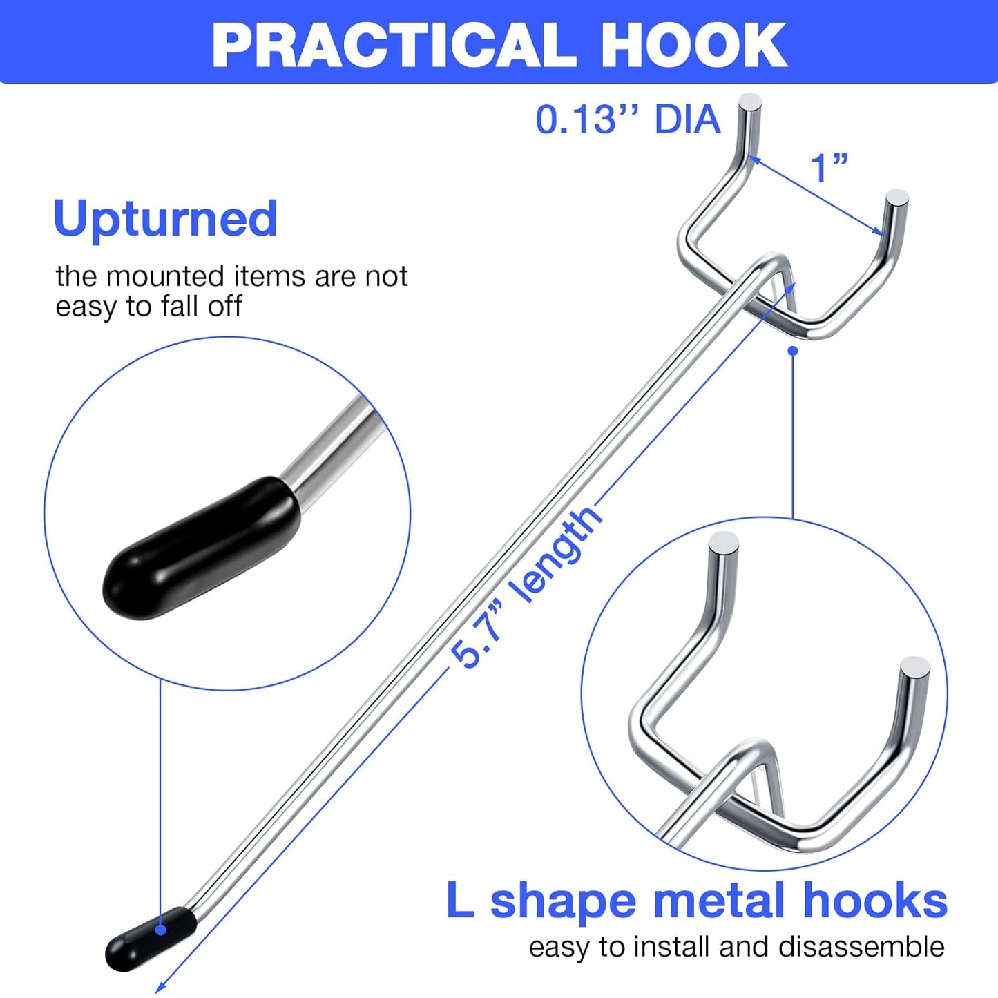 Moxweyeni 100 Pcs Pegboard Hooks Peg Board Organizer Accessories Holders Hanging Stainless Steel Display Wall Hooks for 1/8 and 1/4 Pegboard Wall for Garage Storage Tools(6 Inch)