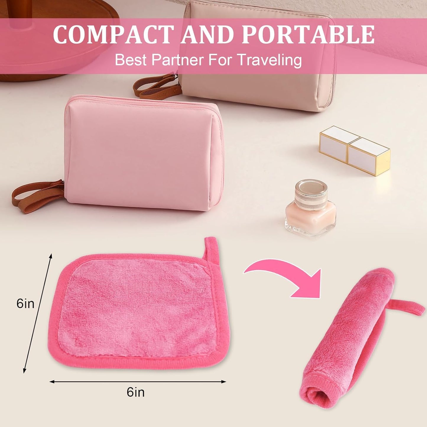 Makeup Remover Cloth 12 Pack, Ultra Soft and Reusable Microfiber Makeup Remover Towels for All Skin Types, Perfect Face Towels for Women, 6 Inch X 6 Inch, Rose Red