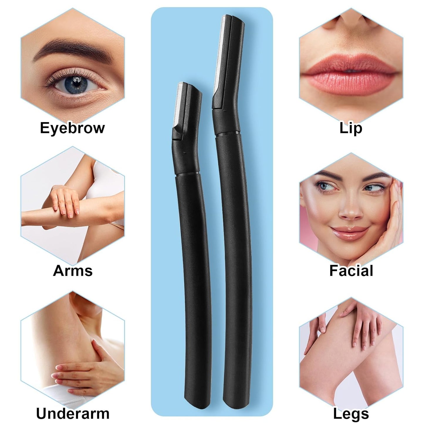 6 PCS Eyebrow Razor Set Face Razor for Women and Men, Multipurpose Dermaplaning Tool, Eyebrow Hair Trimmer, Face Shaver with Protective Cover, 3 Pcs Long Handles and 3 Pcs Short Handles (Black)