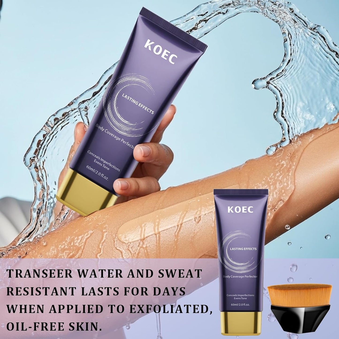 Body Makeup Waterproof No Transfer - All Over Complexion Perfector, Leg Makeup for Blurring Scars,Body Coverage Perfector Skin-Friendly,Tattoo Cover UP Natural Radiant and Lasting (Brush Included)