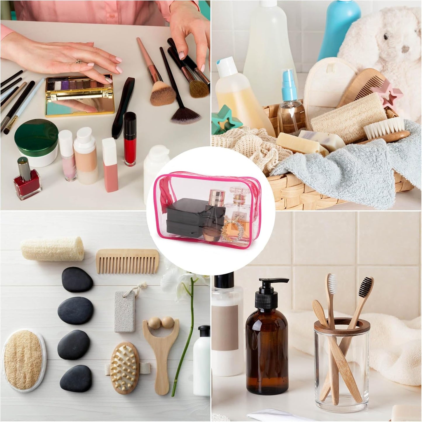 Tbestmax 40 Pack Clear Cosmetic Bags Makeup Bags Portable Waterproof Travel Toiletry Bags Organizer Rose Red, 7.5"x 4.8"x 2.3"