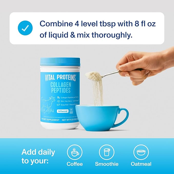 Vital Proteins Collagen Peptides Powder Supplement for Skin Hair Nail Joint Health or Support - Hydrolyzed Collagen - Unflavored, 7 Servings