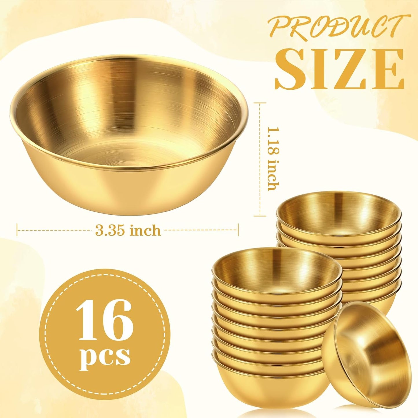 Vesici 16 Pcs Stainless Steel Facial Bowls 3.35 Inches Esthetician Mixing Bowls Esthetician Supplies for Women Skincare Salon Cosmetic Spa Home Use(Gold)