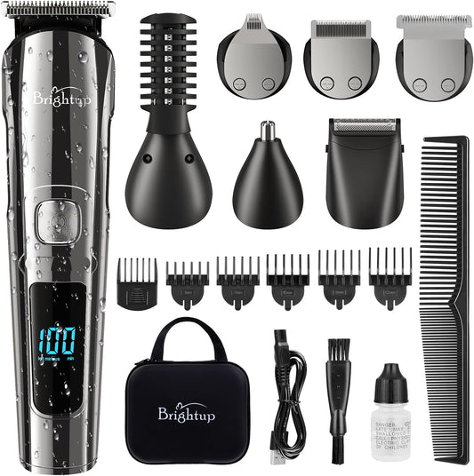 Brightup Beard Trimmer for Men with Travel Case- Electric Razor & Shaver, Cordless Hair Clippers Trimmers Set, IPX7 Waterproof Mens Grooming Kit for Face, Mustache, Body, Ear, Nose Hair Trimmer