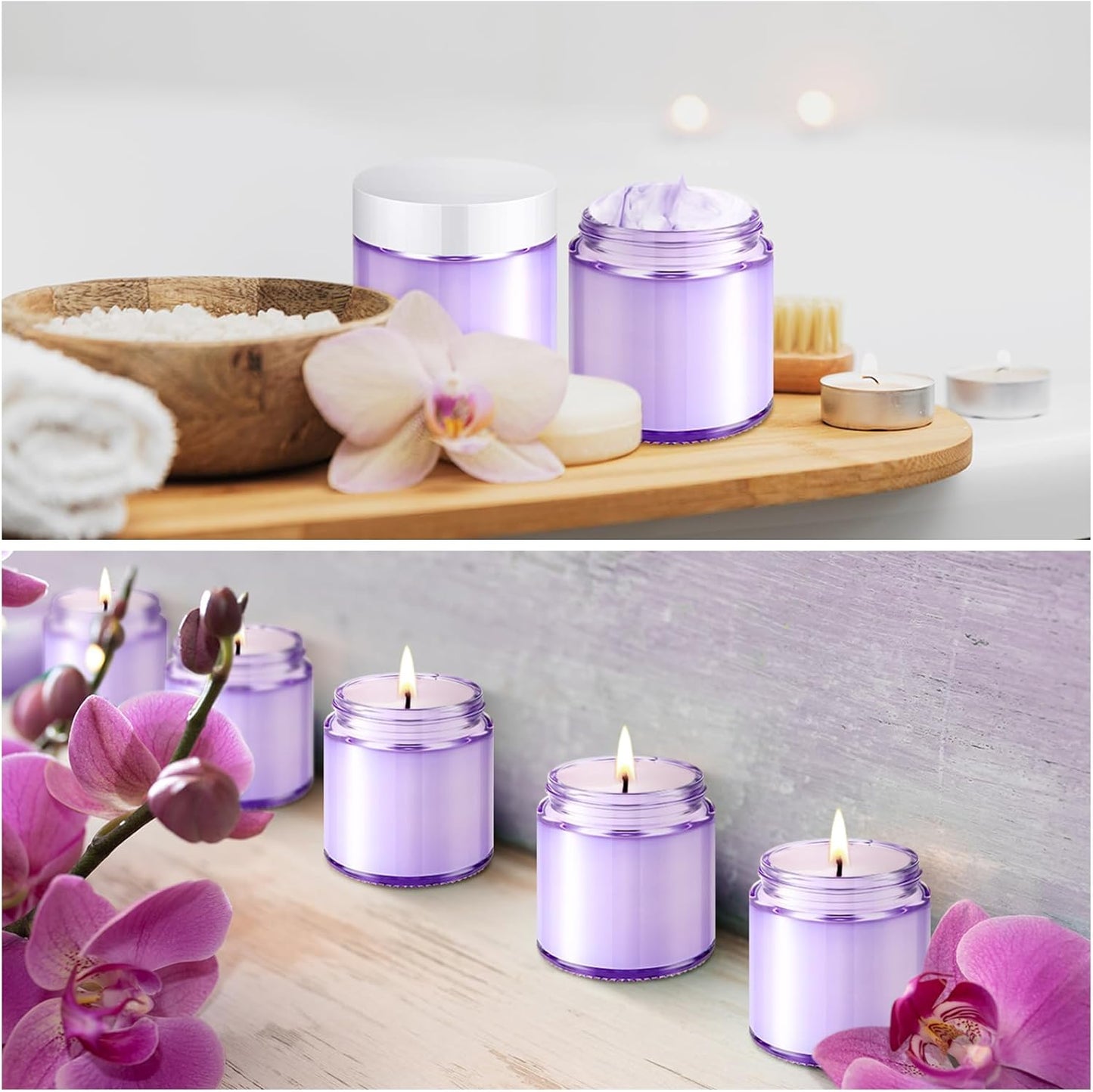 Norme 48 Pcs 4 oz Glass Jars with Lids Leakproof Round Airtight Empty Cosmetic Jars with Inner Liners Lid for Storing Lotions Powder Ointments Candle Making Tins (Light Purple)