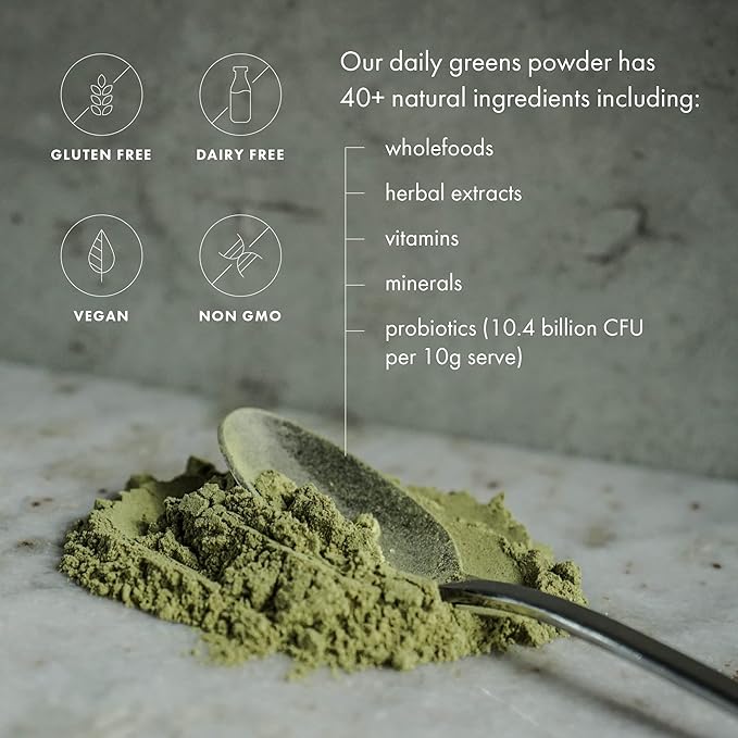 WelleCo The Super Elixir Daily Greens Powder, Probiotic Drink Mix with Whole Foods, Gluten Free, Vegan Gut Health Powder, Energy, Immunity, Healthy Skin, Hair & Nails (300g, Lemon Ginger)