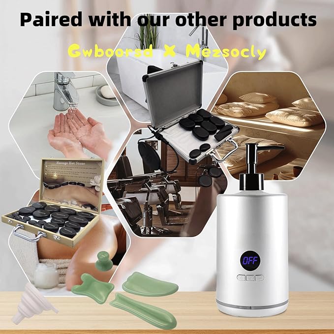 Oil Warmer for Massage oil warmer for scented oil,Massage Oil Warmer,lotion warmer,Body Oil Heater for Spa,Salon with 2 Oil Bottle Dispensers,1 grey funnel, Temper control,Atmosphere lights,White