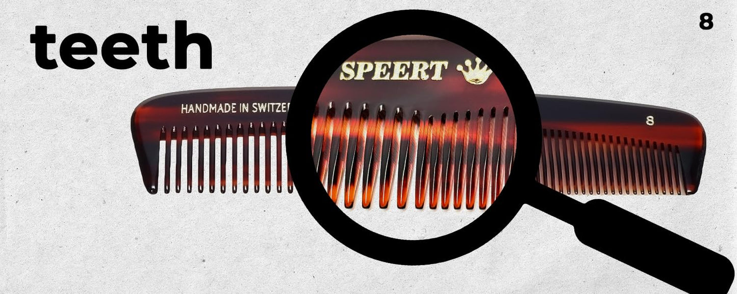 #8 Handmade Wide Narrow Tooth Comb Tortoise Havana Acetate Thick Coarse Curly Thin Fine Straight Hair Detangling Parting Grooming Teasing Styling Hairdresser Barber Hairdressing Wet Dry Pocket