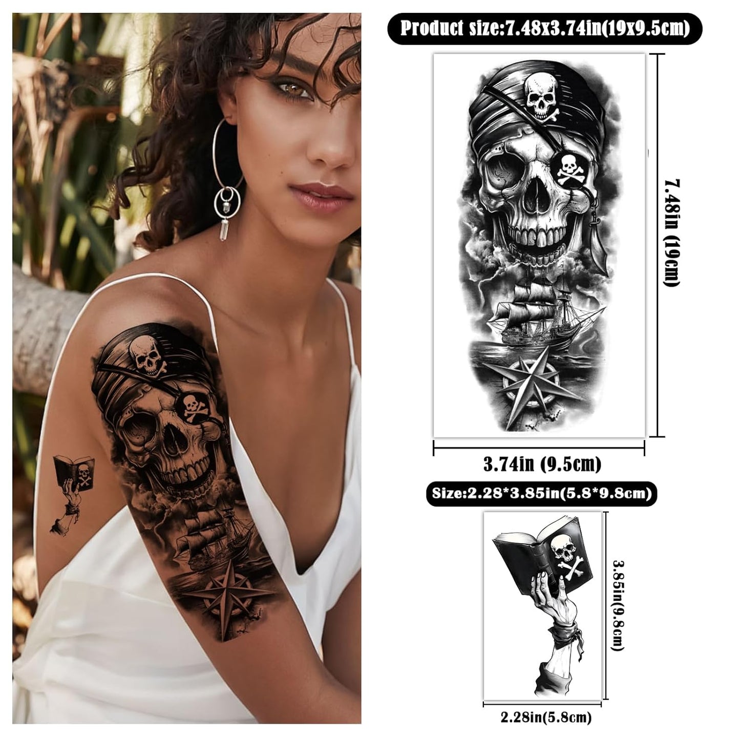 77 Sheets Temporary Tattoo, 17 Sheets Half Arm Pirate Captain Skull Compass Fake Tattoos for Women Men, 60 Sheets Pirate Anchor Sword Flag Realistic Tiny for Adult Kids Body Tattoos Stickers