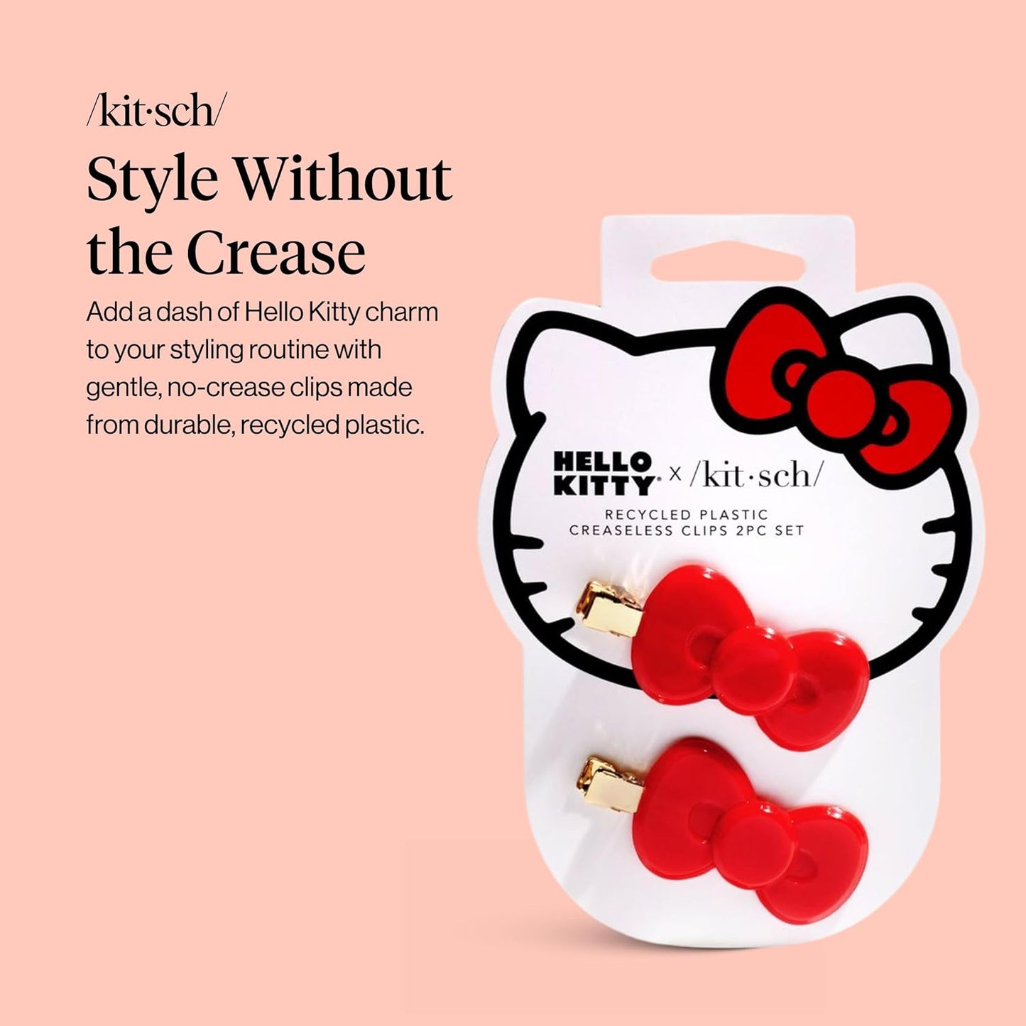 Hello Kitty x Kitsch Creaseless Hair Clips for Women - No Crease, No Bend Hair Clips for Styling, Bangs, Makeup Application, Face Wash | Durable Plastic - Red Bow Design | Ideal Gifts for Women, 2pc