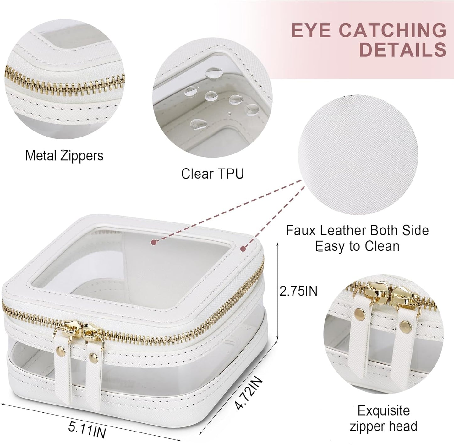 Pinkmik Travel Makeup Bag Set Portable Clear Cosmetic & Toiletry Case Women's Purse Organizer and Car Essentials with Zipper (White, M+MINI-2)