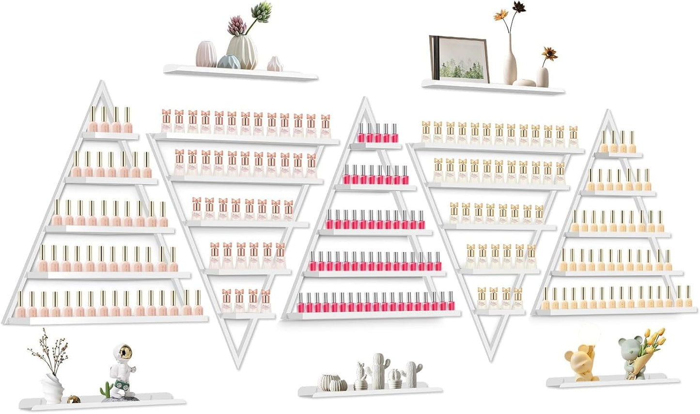 EBANKU 10PCS Nail Polish Racks 5 Tiers Nail Polish Shelf for Wall Triangular Display Rack Cosmetic Display Cases Lipstick Perfume Wall Shelf Essential Oil Organizers for Home Spa Nail Salon(White)