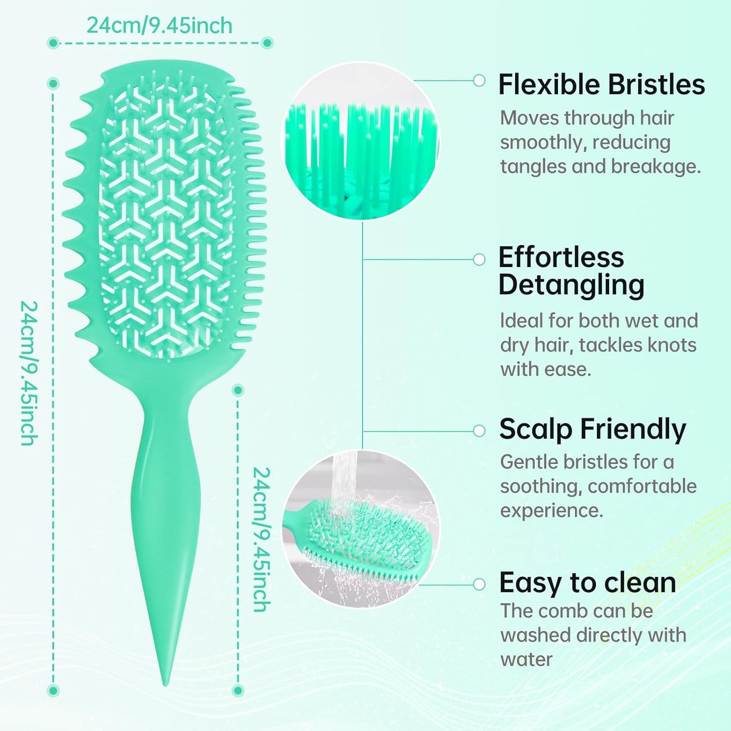 Detangler Hair Brush for Wet and Dry Hair, curl defining brush,curl brush for curly hair wet for Shower & Travel - Green