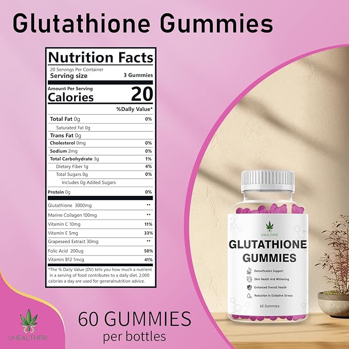 Glutathione Gummies - Skin Whitening Supplement for Women & Men Non-GMO Gluten-Free Glutathione Collagen Glow Gummies for Hair Skin Nails Muscle & Joint (1)