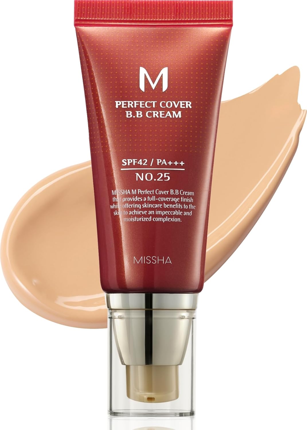 MISSHA M Perfect Cover BB Cream No.25 Warm beige for Light/Medium with Neutral Skin Tone SPF 42 PA +++ 1.69 Fl Oz - Tinted Moisturizer for face with SPF