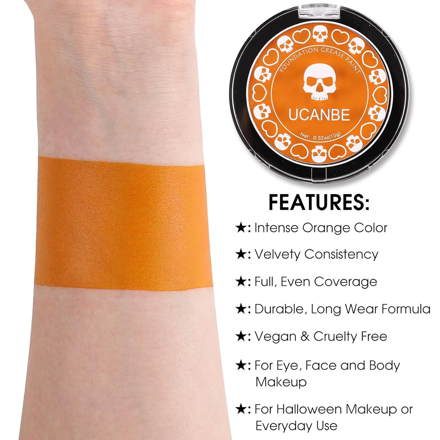 UCANBE Orange Face Body Paint Makeup Foundation, Professional Blendable Cream Greasepaint, Face Painting Kit for Adults Children Halloween Party, SFX Scary Pumpkin Face Makeup, Costume & Cosplay