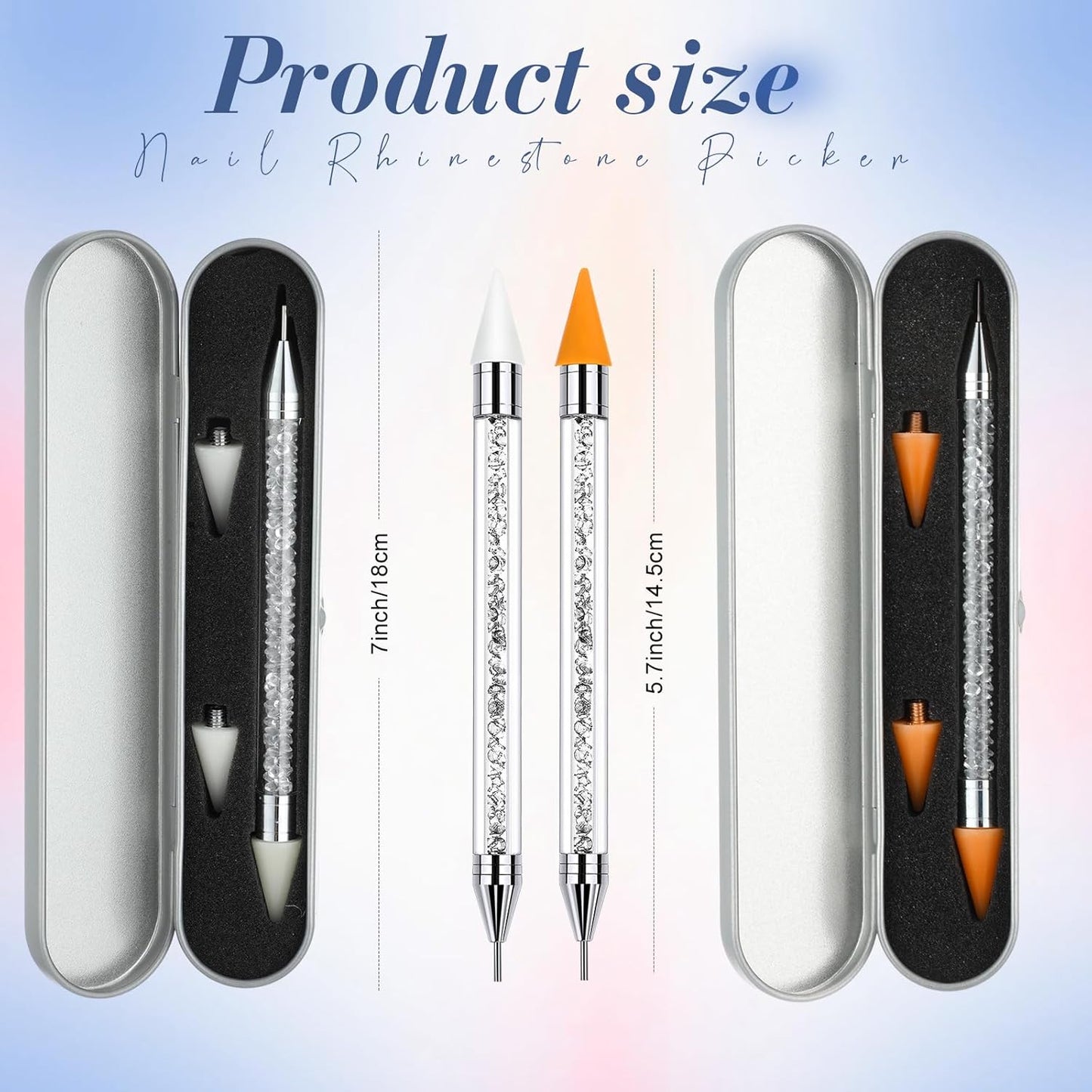 Tatuo 2 Pieces Rhinestone Picker Dotting Pen, Dual-ended Rhinestone Gems Crystals Studs Picker Wax Pencil Pen Crystal Beads Handle Manicure Nail Art DIY Decoration Tool (White)