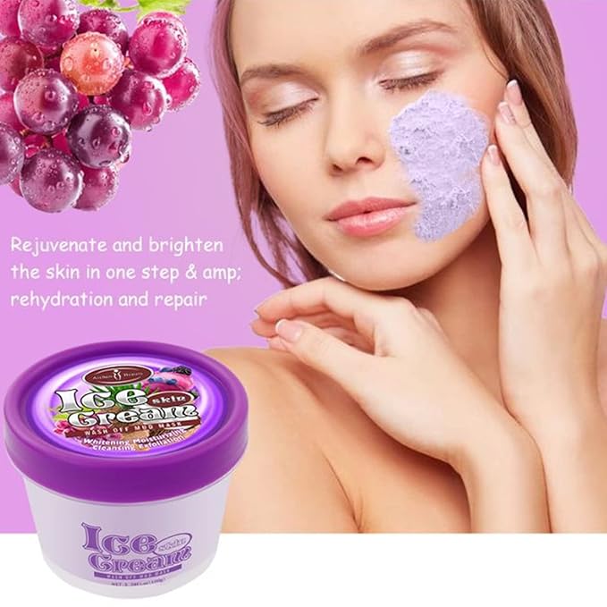 AICHUN BEAUTY Ice Cream Facial Wash Off Mud Mask Oil-Control Deep Cleaning Moisturizing Exfoliation Blackhead Skin Care 100g 3.38FL. OZ (GRAPE&COCONUT)