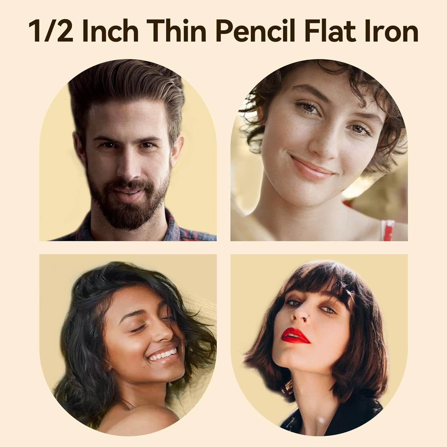 Small Flat Iron 1/2 inch Pencil Flat Iron for Edge, Short Hair, Pixie Cut and Bangs, French bob Iron for Edges with Anti-Pinch Design,with Anion Function-Dual Voltage for Travel (White)