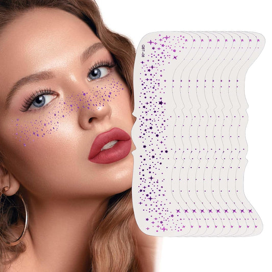10 Pcs Glitter Freckles Face Tattoo, Face Glitter Makeup Patches, Waterproof Sparkle Freckles Tattoo Fairy Makeup Accessories For Women (Purple)