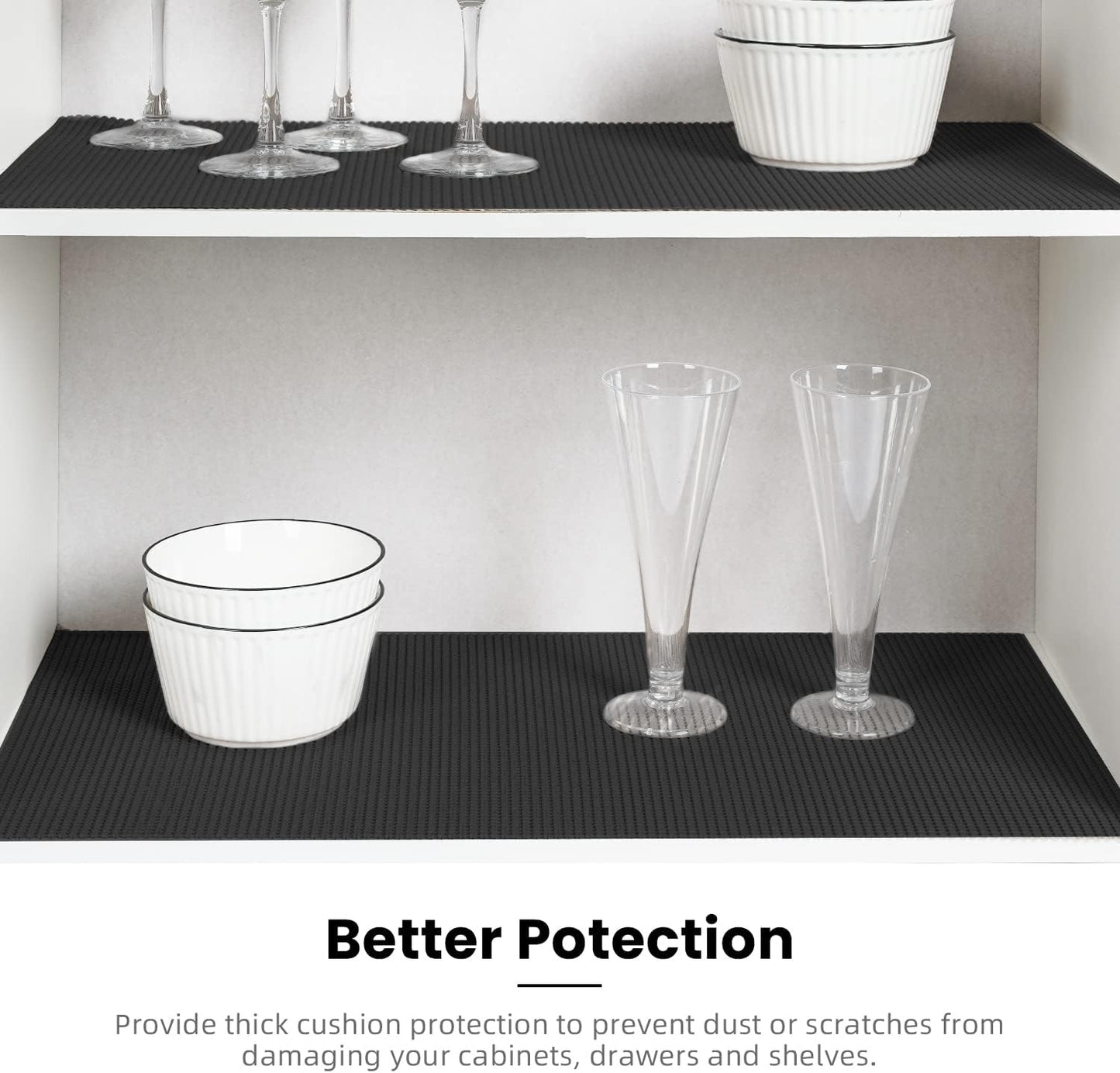 BAGAIL Drawer and Shelf Liner, 24 in X 20 Ft Non-Adhesive Shelf Liners for Kitchen Cabinets, Thick Strong Grip Liners for Desk, Shelves, Bathroom Drawers, Cabinet Protection - Black