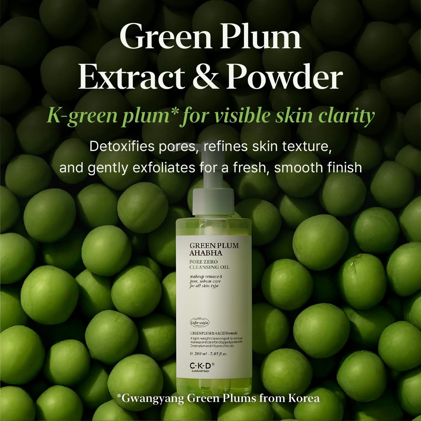 CKD Green Plum AHA·BHA Pore Zero Face Cleansing Oil -Gentle Korean Cleanser, Instant Makeup Removal, Sebum Control, Hydrating & Low-Irritation. No Oily Residue. 7.03 fl oz