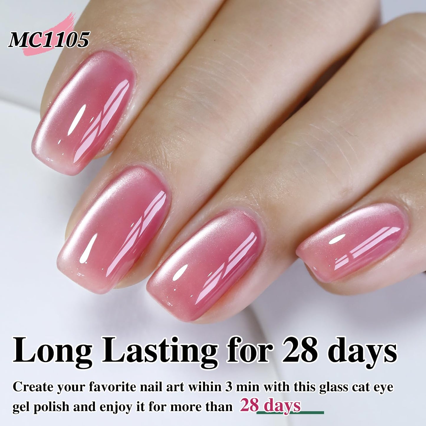 Double Rhythm Jelly Glass Cat Eye Gel Polish with Magnet 15ML Holographic Glitter Shimmer Translucent Sheer Color Magnetic Nail Polish Salon DIY at Home (Jelly Pink-MC1105)