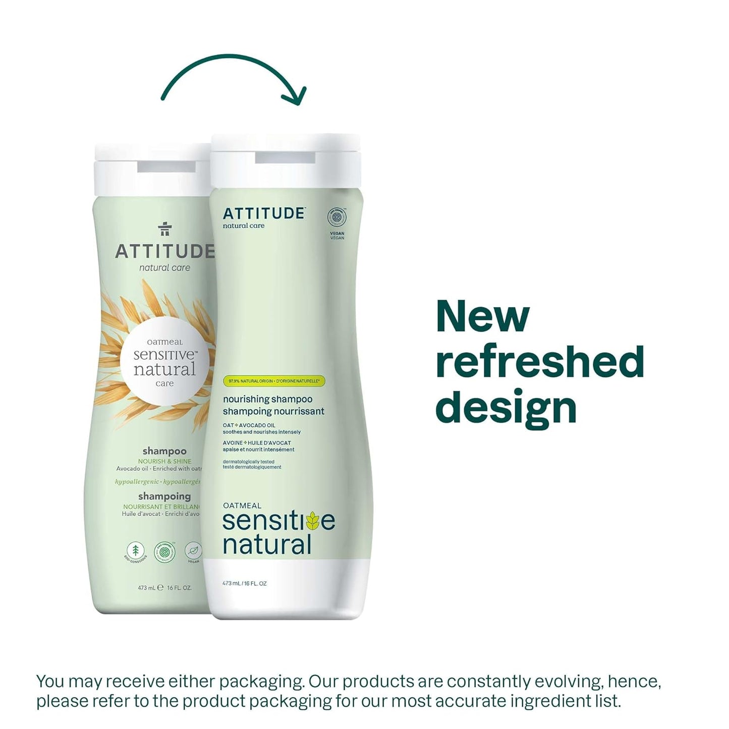 ATTITUDE Hair Shampoo for Sensitive Dry Scalp, EWG Verified, Soothing Oat, Dry and Damaged Hair, Naturally Derived Ingredients, Vegan and Plant-Based, Nourishing, Avocado Oil, 16 Fl Oz