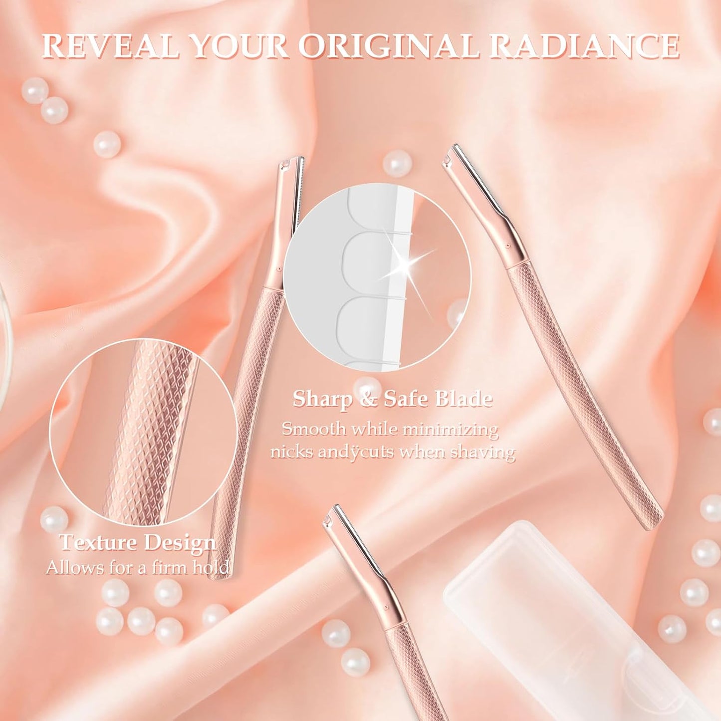 Eyebrow Razor for Women,Face Razors for Women Dermaplaning,Professional Dermaplane Tool with Protective Cap for Peach Fuzz (Rose Gold-10 Blades)