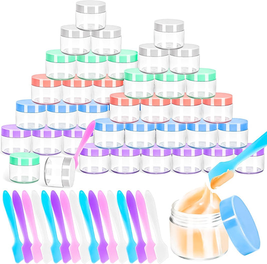 MotBach 35 Pack 20g Plastic Jars Containers, 20ml Travel Size Container Jars with Lids, 0.7oz Round Clear Cosmetic Container Jar for Travel Cream Makeup Cosmetic Sample Lip Balm Salve Beauty Lotion