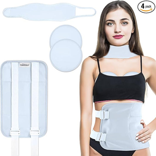 Castor Oil Pack Wrap Kit, 4 Pcs Organic Cotton, Adjustable Strap for Neck, Waist, Chest, Knee, Reusable, Washable - Detox, Constipation, Inflammation