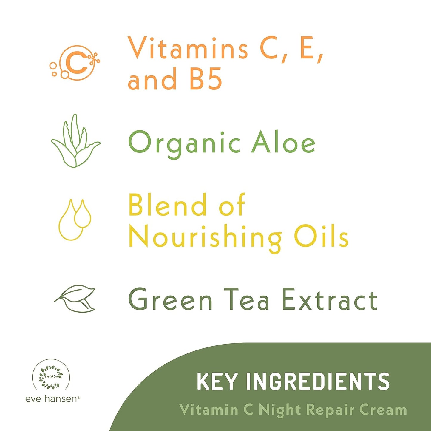 Eve Hansen Vitamin C Night Cream for Face and Neck - Hydrating, Brightening, Anti-Aging Moisturizer for Mature, Dry Skin - Non-Greasy - 2 oz