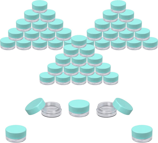 Houseables Sample Containers, Lip Balm Containers, Sample Jars, Mini Jars with Lids, Small, Empty, Makeup, Powder, Gloss, Cosmetic, Tiny, Chapstick, Dab, Wax, Scrub, Little, Blue Plastic, 3 Gram, 50PK