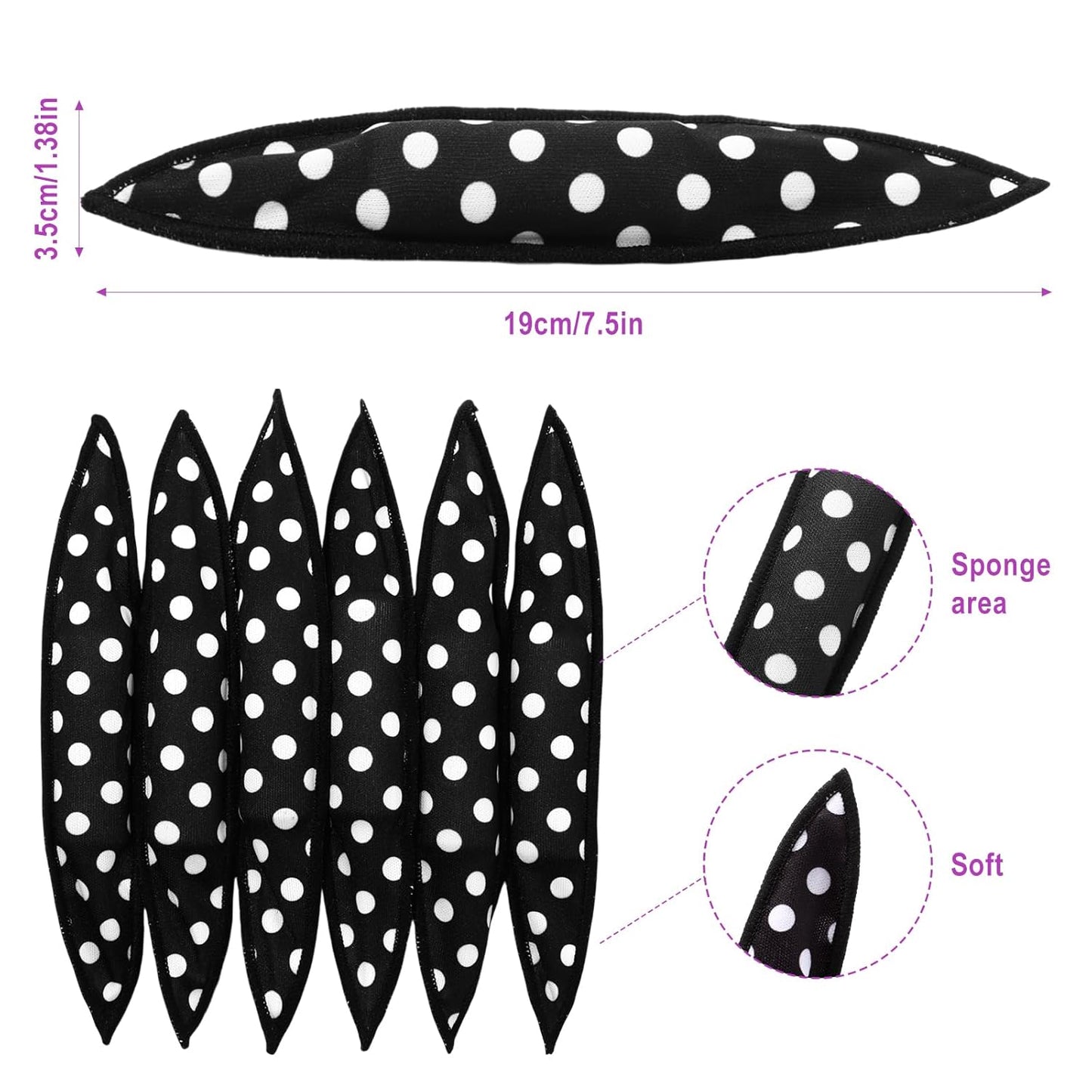 Bememo 40 Pieces Soft Curlers Hair Rollers Pillow Rollers for Hair Satin Sponge Curlers to Sleep in Overnight Heatless No Heat for Long Short Foam Rag Large Styling Tools(Black)