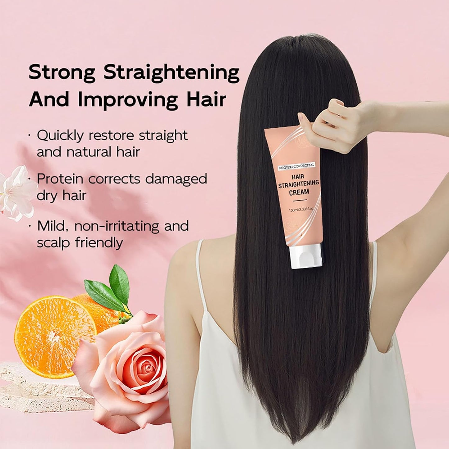 Hair Straightening Cream, Protein Correction Hair Cream for Smooths Frizz Used With Hair Straightener, Hydrating Hair Mask for All Hair Types 3.38 FL.OZ