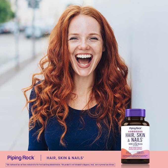 Piping Rock Hair Skin and Nails Vitamins | 120 Caplet Pills | with Collagen | 5000 mcg of Biotin | Non-GMO, Gluten Free Supplement
